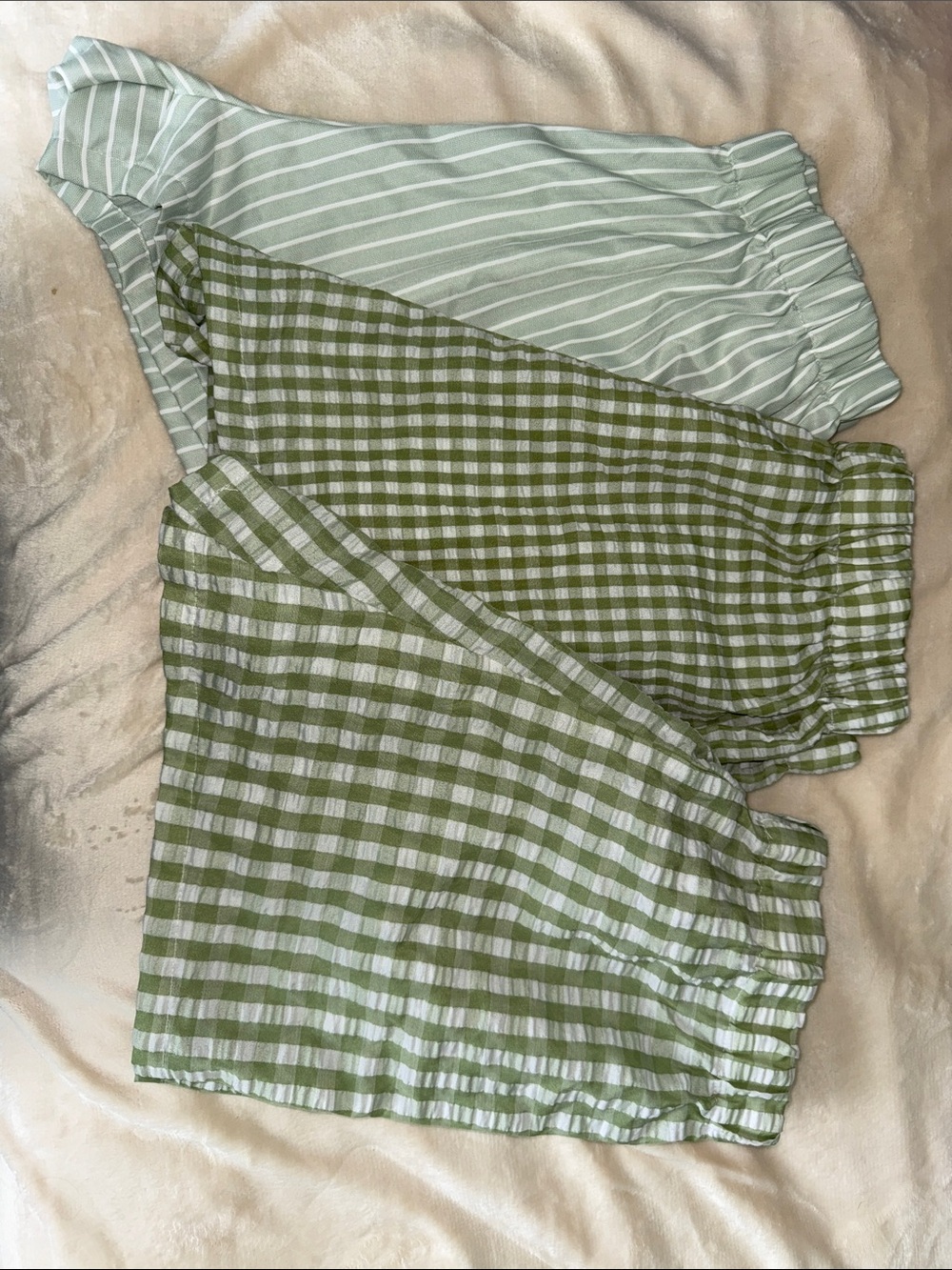 Green Gingham & Stripe Shorts - Lightweight Summer Bottoms XL